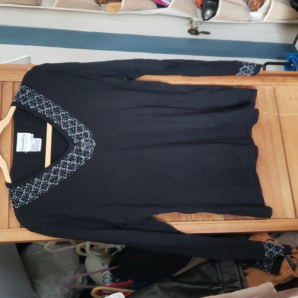 Black wool blend Pamela mccoy sweater with beating around neck and sleeves M